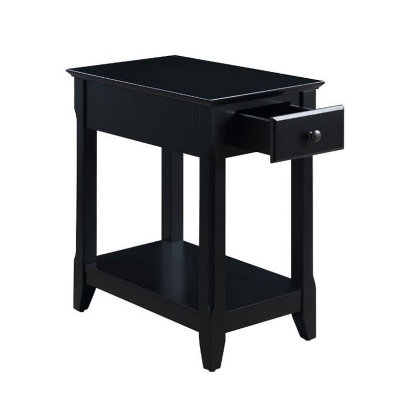 Pemberly Row Wood Accent Table with 1 Drawer and Bottom Shelf in Black