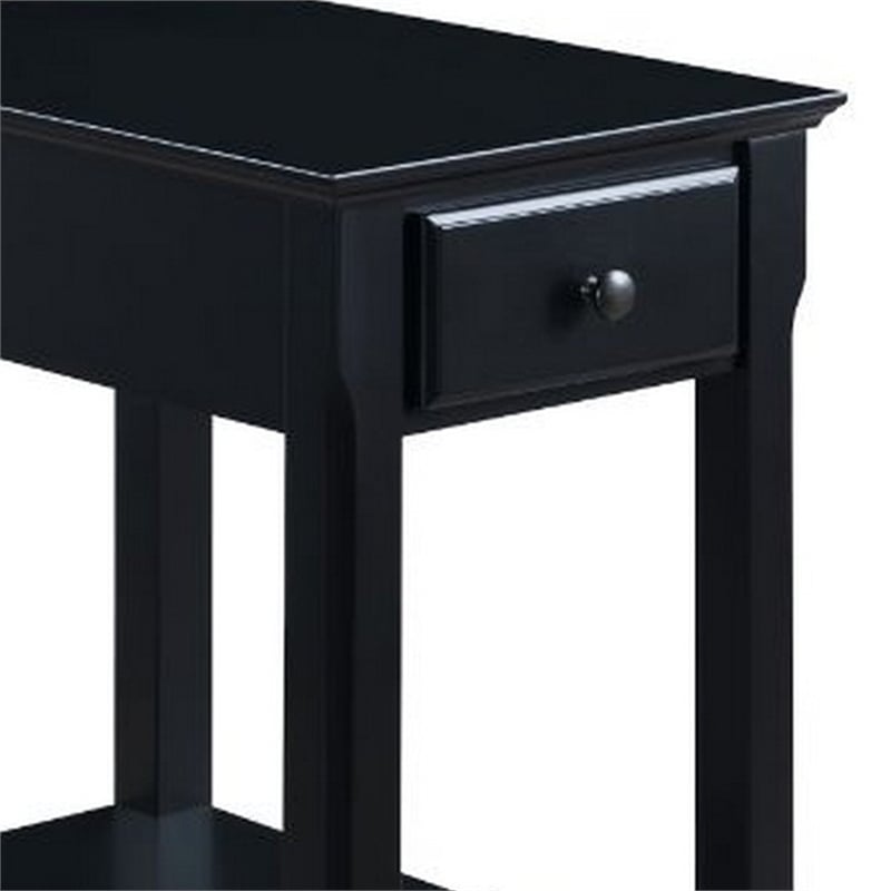 Pemberly Row Wood Accent Table with 1 Drawer and Bottom Shelf in Black