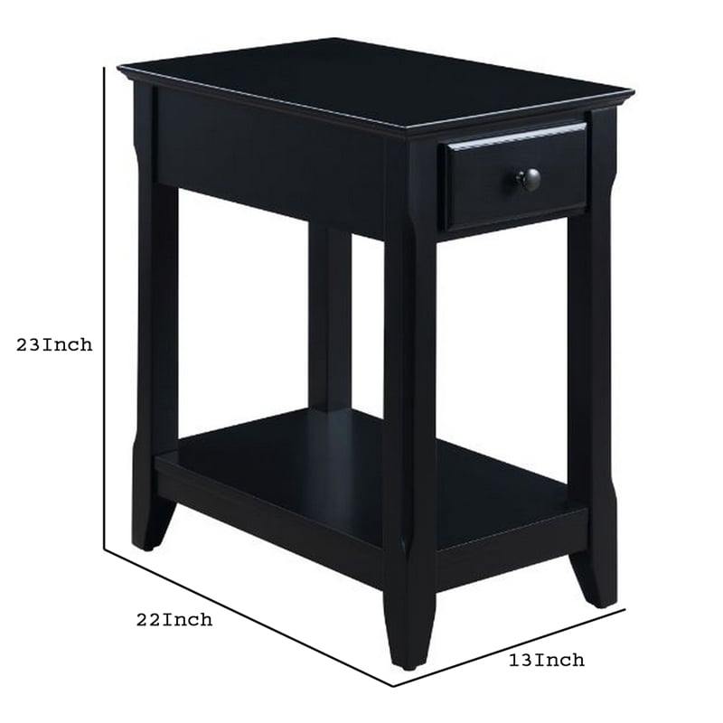 Pemberly Row Wood Accent Table with 1 Drawer and Bottom Shelf in Black