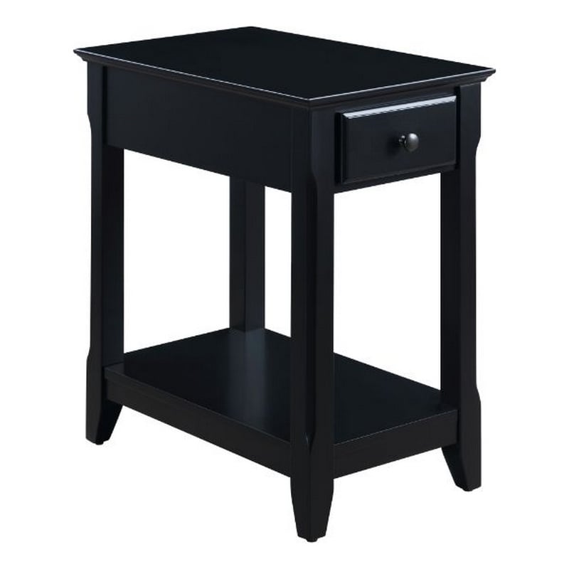 Pemberly Row Wood Accent Table with 1 Drawer and Bottom Shelf in Black