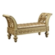 Pemberly Row Leather Tufted Bench with Floral Carving and Trim in Gold