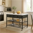 Pemberly Row Kitchen Island with Marble Top & 2 Drawers in Black and White
