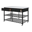 Pemberly Row Kitchen Island with Marble Top & 2 Drawers in Black and White