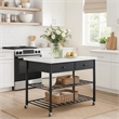 Pemberly Row Kitchen Island with Marble Top & 2 Drawers in Black and White