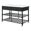 Pemberly Row Kitchen Island with Marble Top & 2 Drawers in Black and White