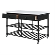 Pemberly Row Kitchen Island with Marble Top & 2 Drawers in Black and White
