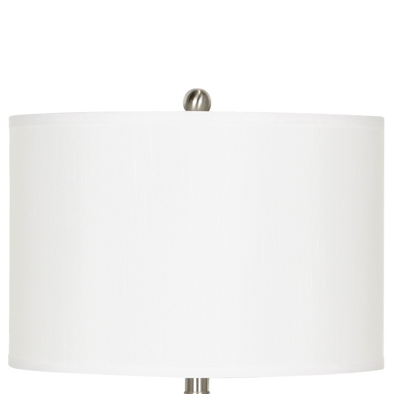 Pemberly Row 100W Table Lamp with Drum Shade and Outlet in White & Silver