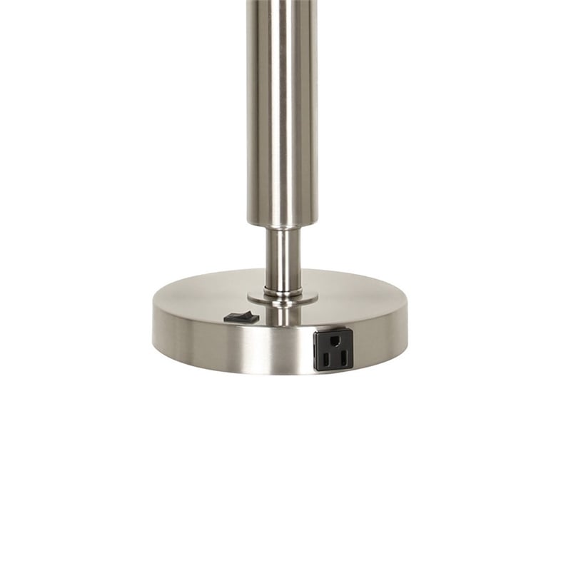 Pemberly Row 100W Table Lamp with Drum Shade and Outlet in White & Silver