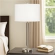 Pemberly Row 100W Table Lamp with Drum Shade and Outlet in White & Silver