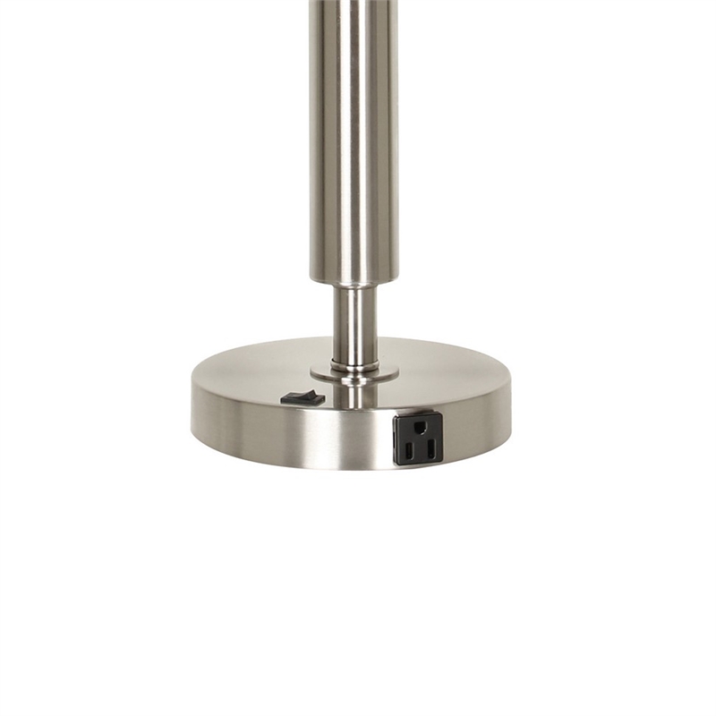 Pemberly Row 100W Table Lamp with Drum Shade and Outlet in White & Silver