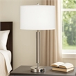 Pemberly Row 100W Table Lamp with Drum Shade and Outlet in White & Silver