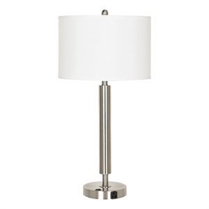 Pemberly Row 100W Table Lamp with Drum Shade and Outlet in White & Silver