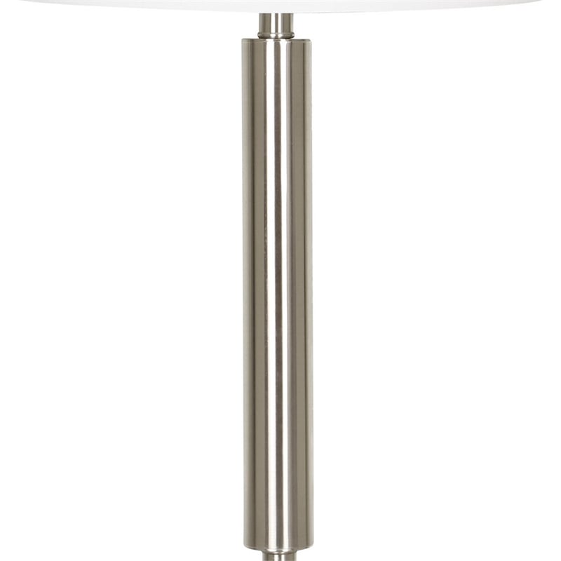 Pemberly Row 100W Table Lamp with Drum Shade and Outlet in White & Silver