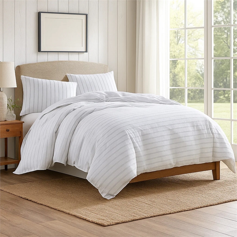 Pemberly Row 3-Piece Queen Comforter Set with Pinstripe in White and Black