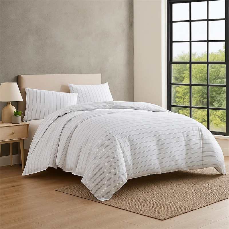 Pemberly Row 3-Piece King Comforter Set with Pinstripe in White and Black