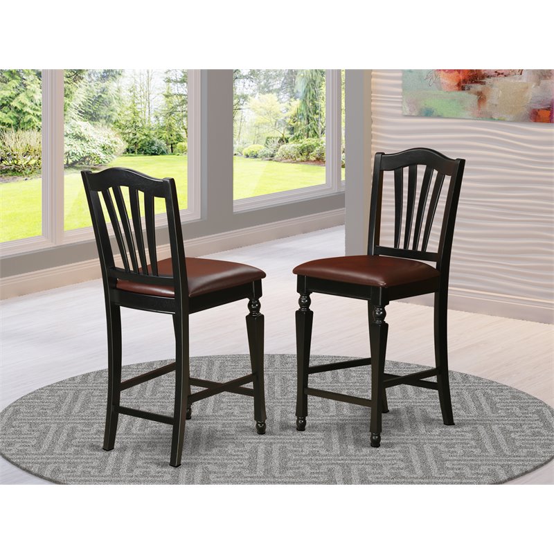 Pemberly Row 42-Inch Wood Leather Bar Stools in Black (Set of 2)