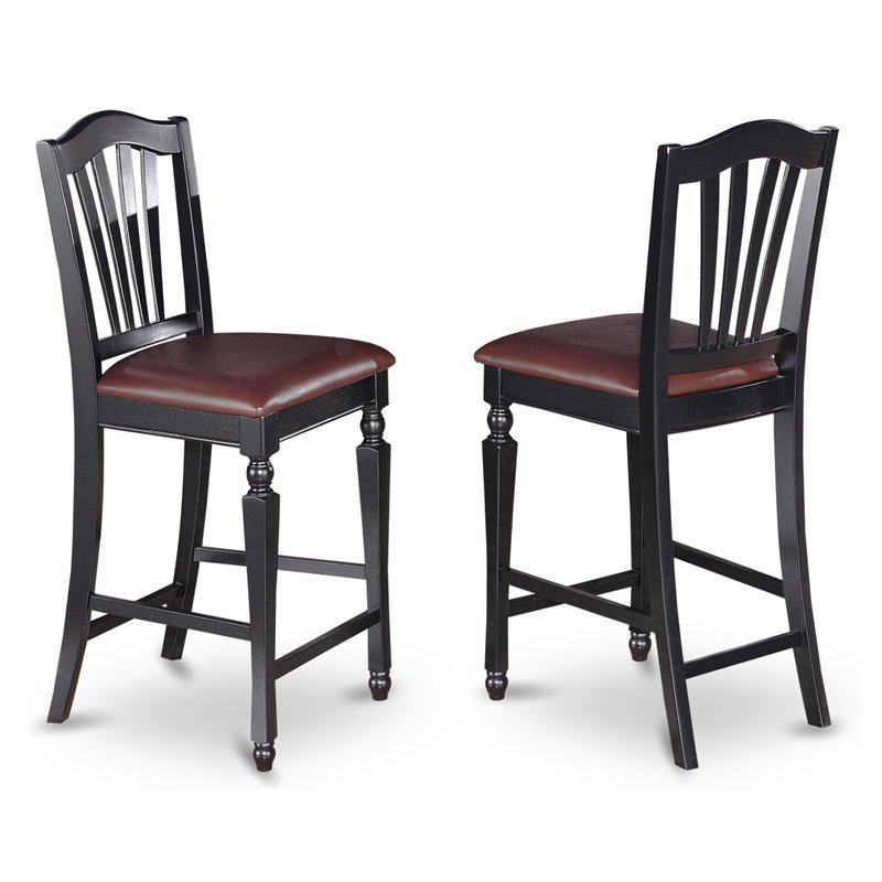 Pemberly Row 42-Inch Wood Leather Bar Stools in Black (Set of 2)