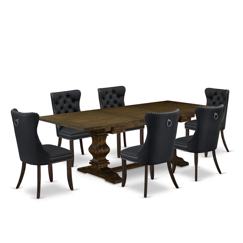 Pemberly Row 7-Piece Dining Table Set with Distressed Jacobean Finish