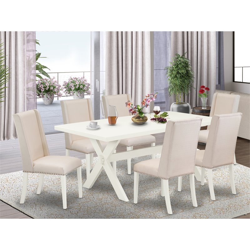 Pemberly Row X-Leg 7-Piece Dining Room Set in Mahogany and Cream