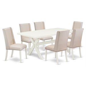 Pemberly Row X-Leg 7-Piece Dining Room Set in Mahogany and Cream