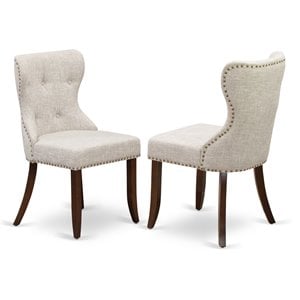 Pemberly Row 36&quot Fabric Dining Chairs in Mahogany/Gray (Set of 2)