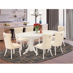 Pemberly Row 7-Piece Dining Set Oval Table in Linen White & Beige Chairs