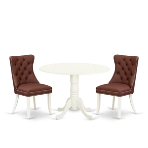 Pemberly Row 3-Piece Round Dining Table Set in Linen White and Burgundy