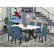 Pemberly Row X-Style 7-Piece Wood Dining Set in Black and Mineral Blue