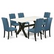 Pemberly Row X-Style 7-Piece Wood Dining Set in Black and Mineral Blue