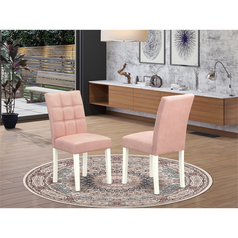 Pemberly Row Faux Leather Parson Dining Chairs in Beige Red (Set of 2)