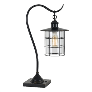 Pemberly Row 25&quot Downbridge Desk Lamp with Caged Shade in Dark Bronze