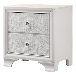 Pemberly Row Nightstand with 2 Front Drawers and Metal Knobs in White