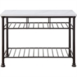 Pemberly Row Kitchen Island with Marble Top and 2 Metal Shelves in White