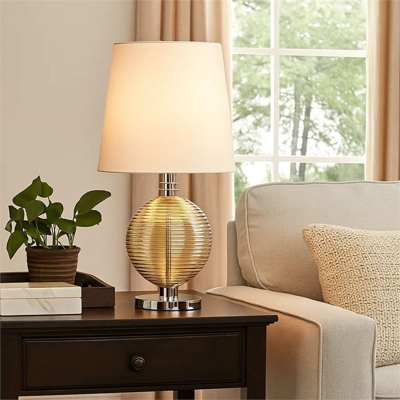 Pemberly Row 150W Table Lamp with Glass Ball Accent in White and Chrome