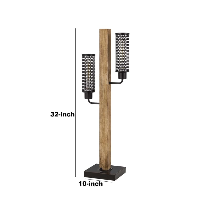 Pemberly Row Dual Light Table Lamp with 2 Mesh Shades in Brown and Black