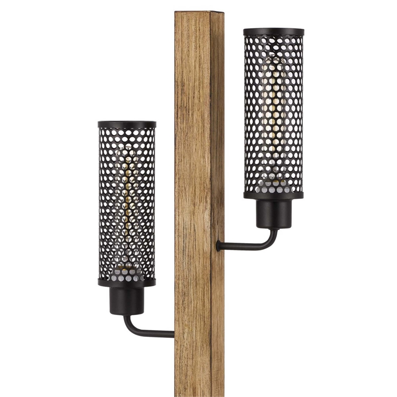 Pemberly Row Dual Light Table Lamp with 2 Mesh Shades in Brown and Black