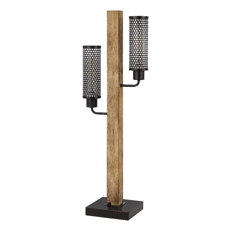 Pemberly Row Dual Light Table Lamp with 2 Mesh Shades in Brown and Black