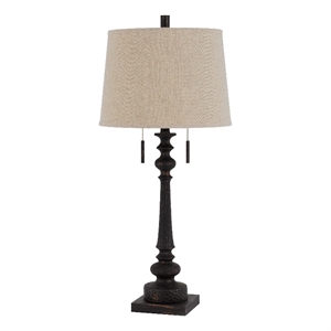 Pemberly Row 2-Bulb Table Lamp with Resin Support and Pull Chain in Bronze