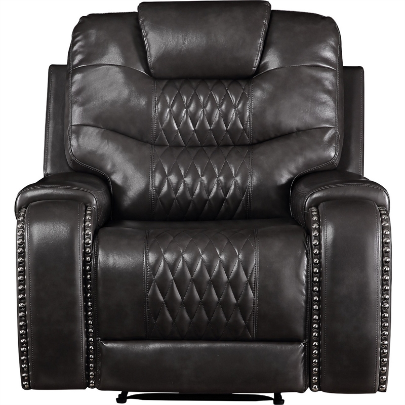 Pemberly Row Power Recliner with Stitching and Nailhead Trim in Black