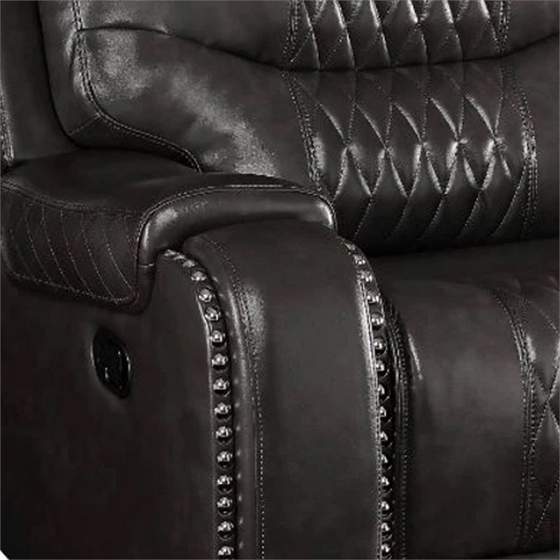 Pemberly Row Power Recliner with Stitching and Nailhead Trim in Black