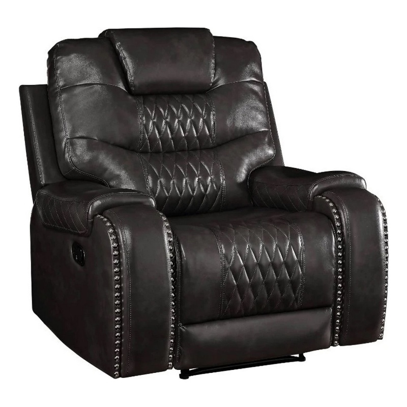 Pemberly Row Power Recliner with Stitching and Nailhead Trim in Black