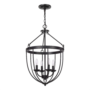 Pemberly Row 4-Light Chandelier with Metal Bird Cage and Chain in Black