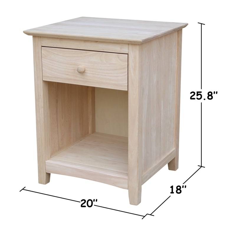 Pemberly Row Parawood 1-Drawer Nightstand with Open Shelf Unfinished