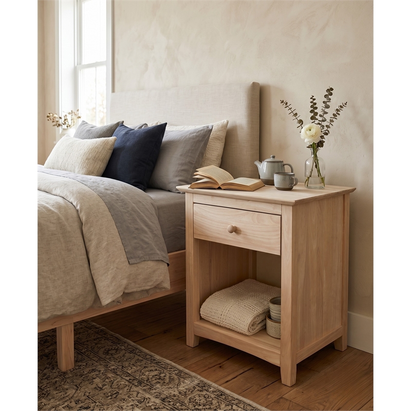 Pemberly Row Parawood 1-Drawer Nightstand with Open Shelf Unfinished