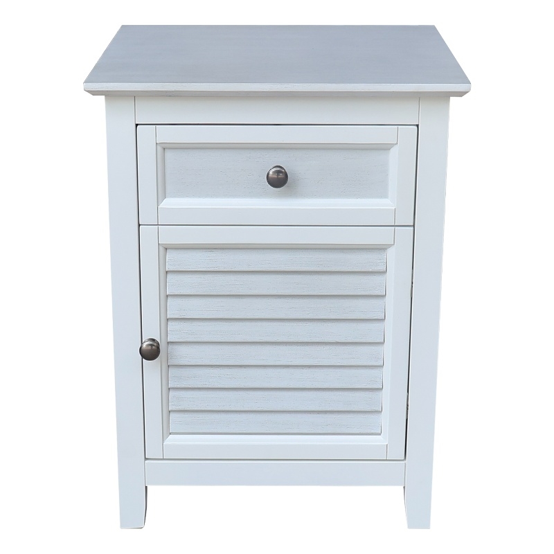 Pemberly Row Wood Nightstand with Drawer and Cabinet in Chalk and White