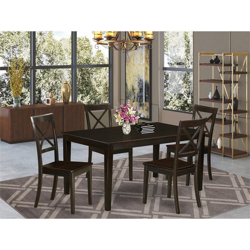 Pemberly Row 5-Piece Wood Dining Set with X-Back Chairs in Cappuccino