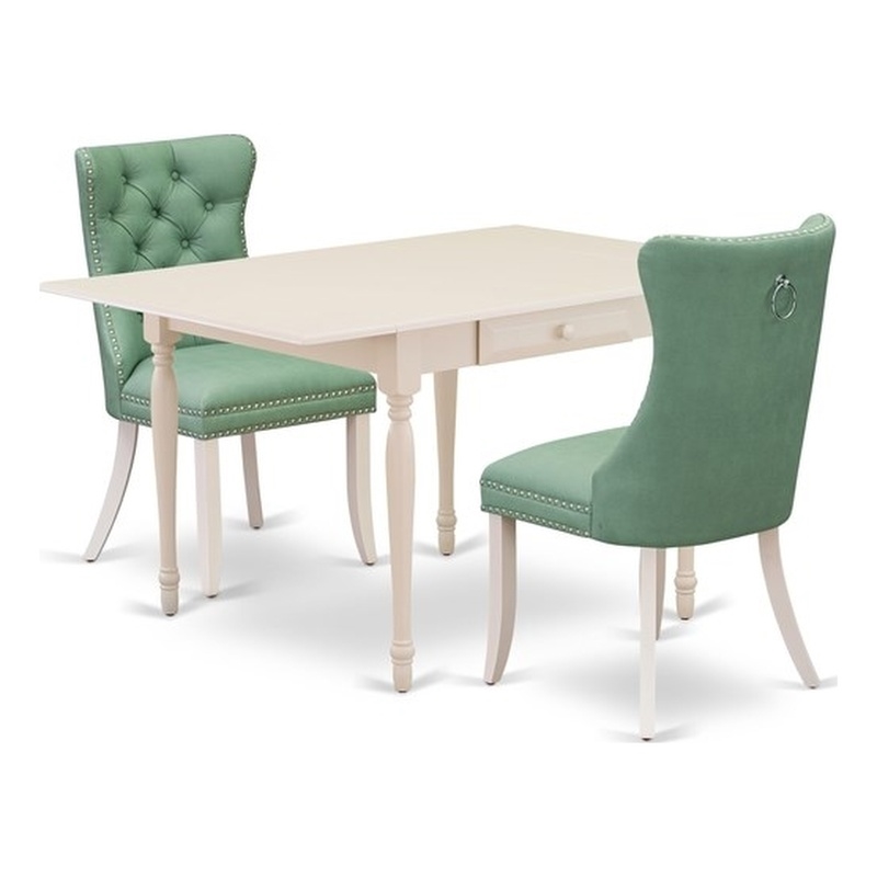 Pemberly Row 3-Piece Faux Leather Dining Set in Linen White/Willow Green