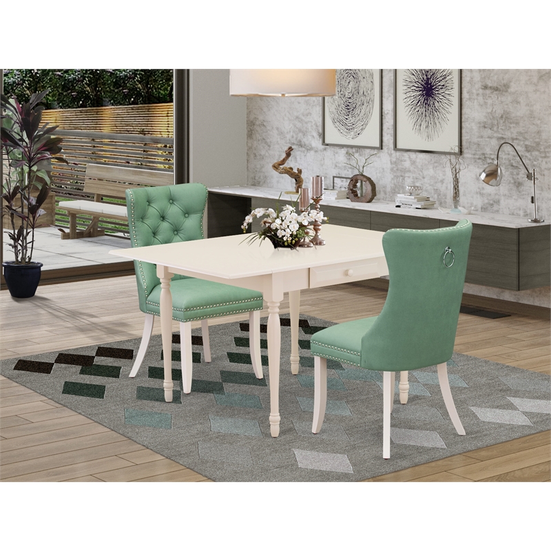 Pemberly Row 3-Piece Faux Leather Dining Set in Linen White/Willow Green
