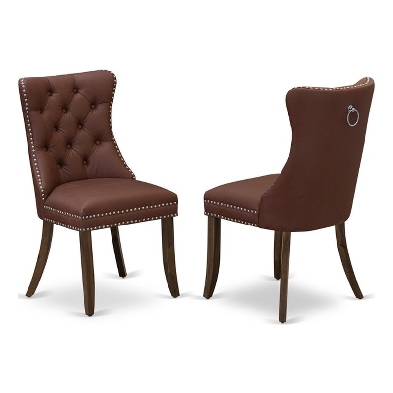 Pemberly Row Faux Leather Dining Chairs in Burgundy/Walnut (Set of 2)