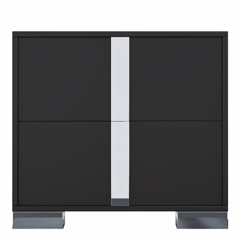 Pemberly Row Black 2-Drawer Nightstand with Metal Feet and Mirror Detail
